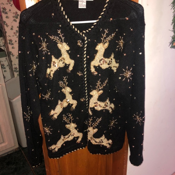 Christmas Cardigan vintage Samantha Taylor Reindeer women’s small - Picture 10 of 12